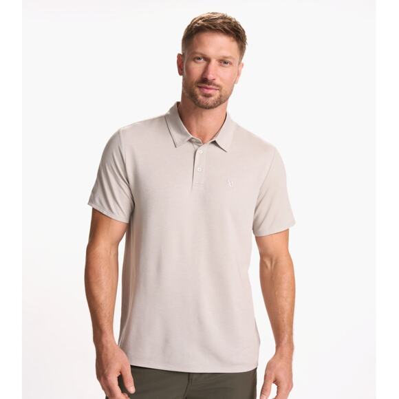 Vuori Knit Twill Polo Performance Beachsand Heather Cream Medium Jack Daniels - Picture 1 of 6